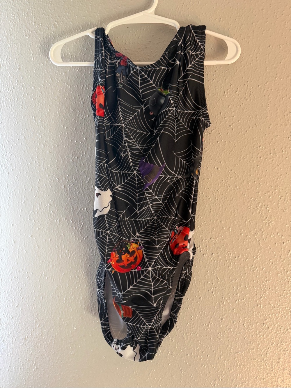 Halloween Spiderweb Print Gymnastics Leotard - Black